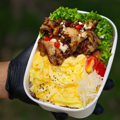 Lemongrass pork rice bento