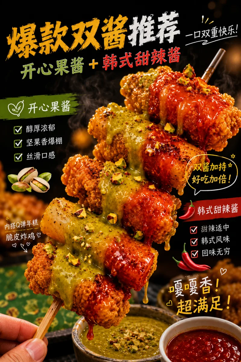 韩式甜辣酱 mix 开心果酱炸鸡年糕