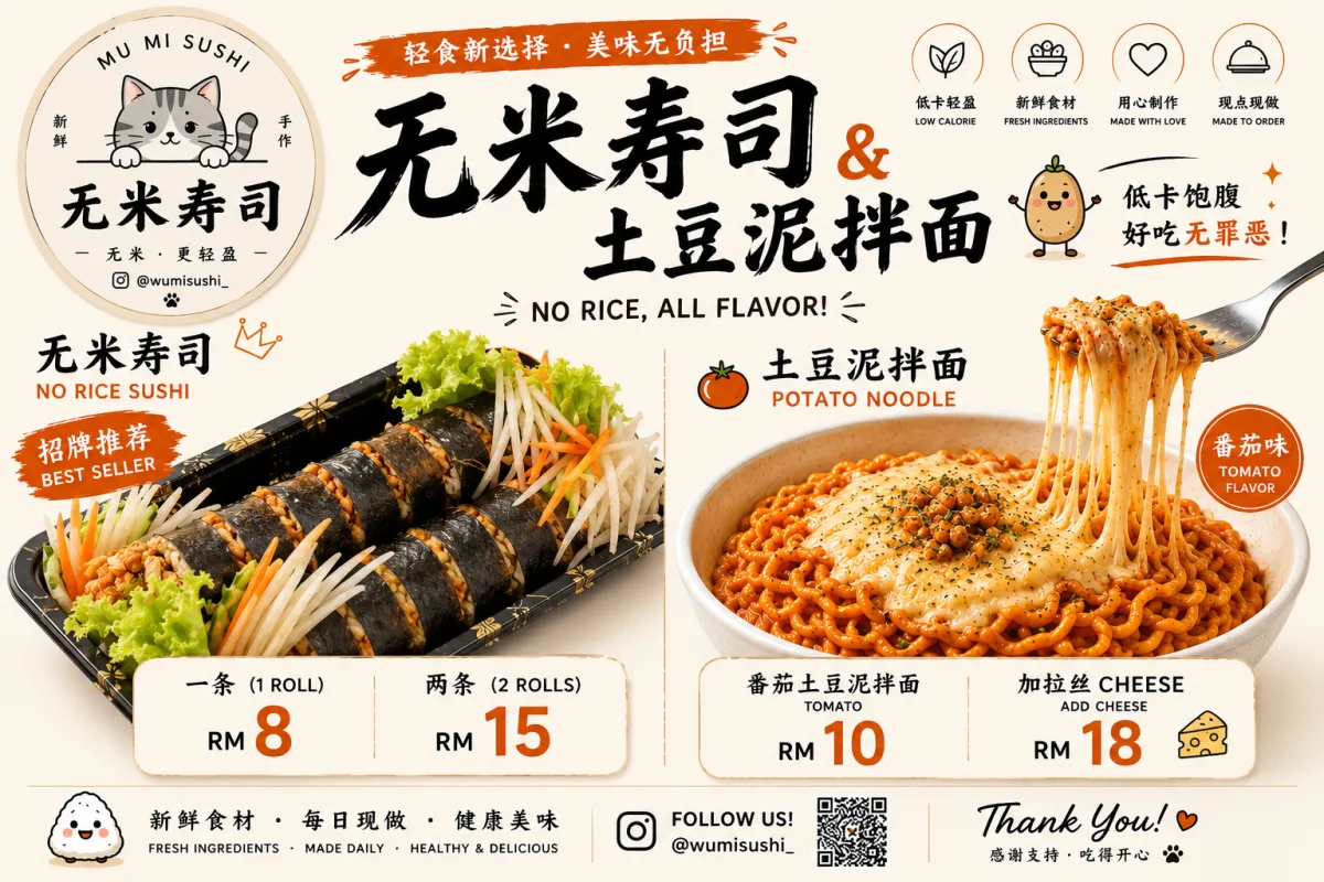 无米寿司和土豆泥拌面
